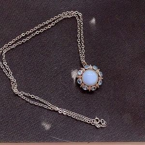 Avon Silver Tone Necklace w Light Blue Rhinestones  and Cab